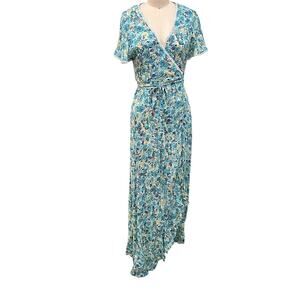 Poupette St Barth Maxi Dress Womens XS Floral Wrap Ruffle Boho Summer Viscose